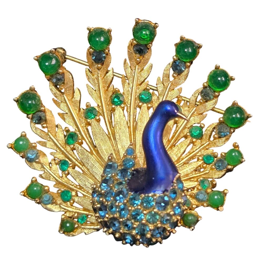 Boucher Peacock Brooch Vintage Gold-plated Enamel